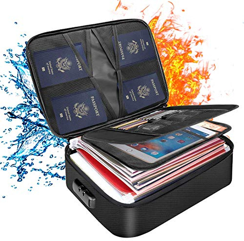 DocSafe Document Bag with Lock,Fireproof 3-Layer File Storage Case with Water-Resistant Zipper,Document Safe Portable Travel Home Organizer Bag for Laptop,Files,Certificates,Gifts for Him,Black