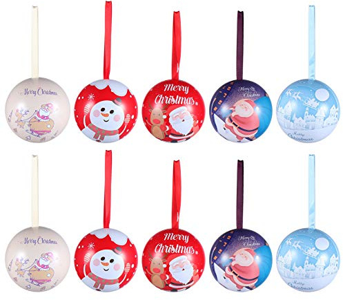 Toyandona - Confezione da 10 scatole di latta per palline di Natale, per caramelle, biscotti, regali, per albero di Natale o per camino, regalo