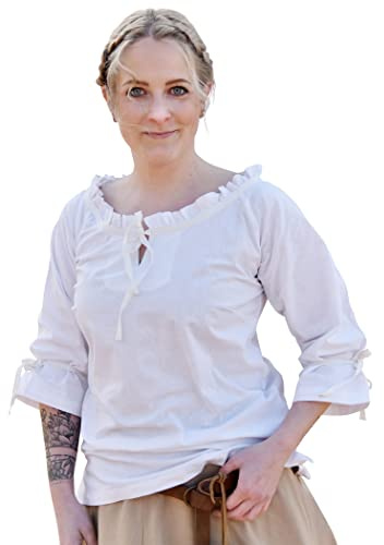 Battle-Merchant Birga Medieval Cotton Blouse Women, White, M