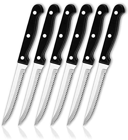 vendify® Steakmesser Set 6-teilig Hochwertig - Sehr Scharf Brotmesser Fleischmesser Pizzamesser Edelstahl Messer, Besteck Set Gezahnt Gezackt, Spülmaschinenfest Rostfrei | Grillmesser