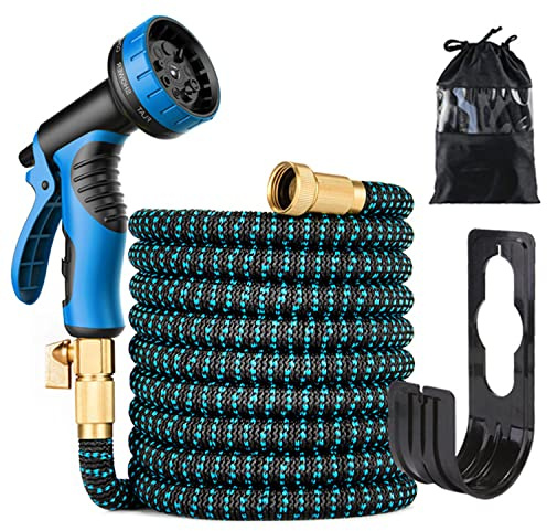 LINFKY Tubo da Giardino espandibile Tubo Acqua Giardino Flessibile con 10 Funzioni di spruzzo Multiplo/Gancio, Tubo Flessibile Estensibile per Irrigazione Giardino e Autolavaggio (30M,Blu)
