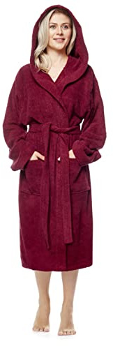 Badrock med huva för kvinnor, vaddlängd, Färg: Bordeaux, Storlek kvinnor: M, Storlek unisex: S-M