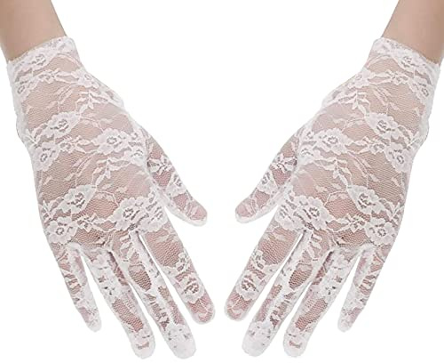 Andiker Women's Lace Gloves - Vintage Short Opera Style, Delicate Knitted Courtesy Bride Accessories for Wedding, Tea Party, Evening Party, Costume