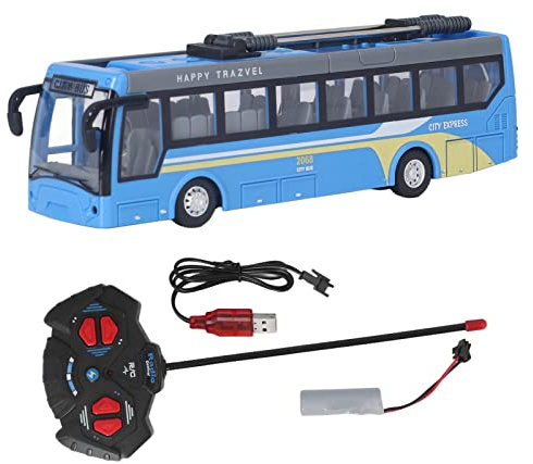 Kylewo Autobús de Juguete, Autobús de Dos Pisos de Juguete, Autobús de Control Remoto de Alta Simulación Todas Las Direcciones de Conducción de Autobús Escolar RC Recargable para Niños(Azul)
