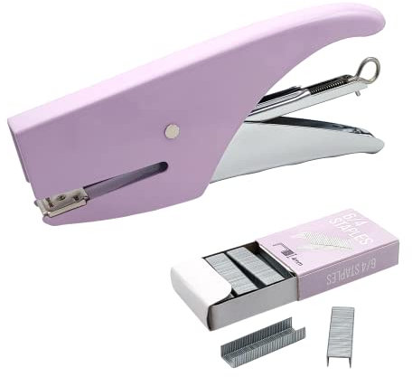 Pinzatrice Manuale, Spillatrice a Mano, Cucitrice in Acciaio Per Ufficio, Scuola e Casa, 1000 Graffette Piccole 6/4 Incluse, Punto Chiuso, Impugnatura in Gomma Antiscivolo (PINZATRICE, LILLA)