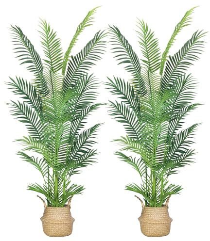 HAIHONG 6FT 2Packs Artificial Palm Tree,Faux Areca Palm Plant with Real Touch Leaves and Adjustable Branches,Fake Tropical Palm Tree for Home Office Indoor Outdoor Modern Decoration