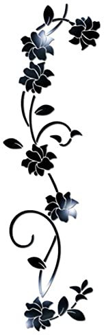 Adesivi da parete a specchio, 3D in rattan, motivo floreale, per parete, porta, soggiorno, camera da letto, decorazione fai da te, decorazione per soggiorno (nero)