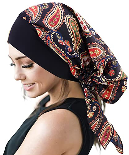 WUERKIYA Kopftuch für Frauen Kopfbedeckung Damen Chemo Kopfbedeckung Im Voraus Gebunden Set Plissiert Headwrap Schals Gap Mütze Damen -Wein Safran