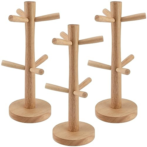 FUNSUEI 3 Stück 6 Tassen Holz Tassenbaum, Becherständer für Tassen, Holz Becherhalter Baum Becherhalter Baum für Kaffeetassen, Tassen, Schmuckorganisation