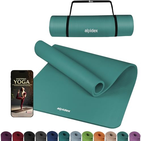 ALPIDEX Yogamatte Dick 1,5 cm 3 Größen Gymnastikmatte rutschfest Isomatte | Fitnessmatte, Sportmatte, Trainingsmatte, Turnmatte, Pilates, Phthalatfrei, Kautschuk, Tragegurt, E-Book, Bodenmatte, Zuhause