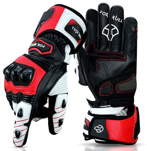 FOXKULL Motorcycle Full Finger Gloves with Knuckle Protector for Men and Women - Riding, Motorbike, Touring, Bicycle (Eagle, Large)