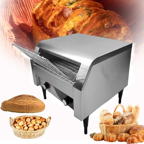 WDDEYYDS Tostadora transportadora Tostadora transportadora de Catering Comercial 2240 W Máquina de Pan eléctrica Superficie Plana Pan Bagel Desayuno Equipo para Hacer Alimentos para Hotel,Silver-300