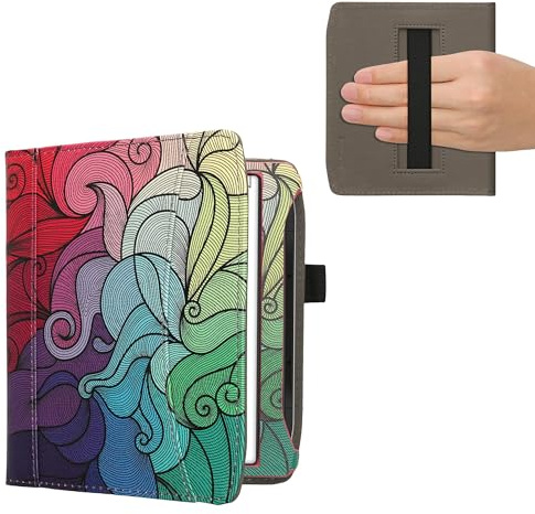 kwmobile Fodral kompatibelt med Pocketbook Era/Era Color – PU-läderfodral med magnetisk stängning, rem, framficka – flerfärgad mörk rosa/blå/grön