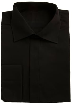 Men's Black Cotton Dress Shirt Formal Tuxedo Shirts Long Sleeve Regular Collar Wedding (UK, Neck, 15.5, Regular, Regular, Black)