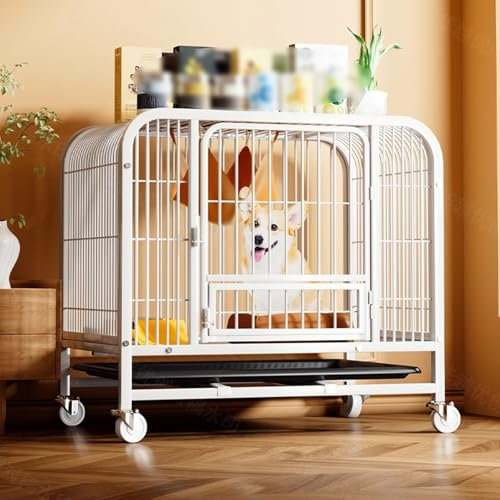 Hundebox Große Hunde Verdickte Verstärkte Vierkantrohr-Hundebox mit Herausnehmbarem Tablett für Mittlere und Große Hunde Schwarz Weiß(White,61 * 45 * 58cm)