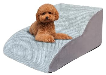 Galatée Hundetreppe, Hundetreppe Aus Hochdichtem Schaumstoff, 2-Stöckig, rutschfeste Hundetreppe Für Bett, Couch Und Auto, Weiche Hunderampe Aus Schaumstoff Mit Abnehmbarem, Waschbarem Bezug(Grau)