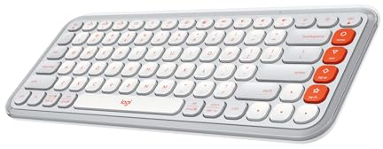 Logitech POP ICON Keys Wireless Bluetooth Keyboard, Comfortable Typing, Programmable Keys, Easy-Switch Between up to 3 Devices, for Laptop, Tablet, PC – Off White and Orange