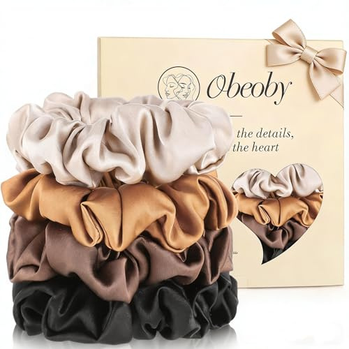 4 Seiden Scrunchies Aus 19 Momme Maulbeerseide, Kaffee | Schonend Zu Haaren, Weniger Ziehen Und Knicken, Für Tag Und Nacht, Weich Glänzend, Als Geschenk Geeignet