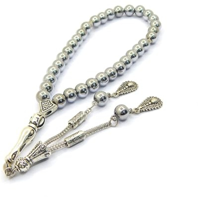 Perlin Gebetskette Gebetsperlen Tesbih Tasbih Tespih Misbaha Subha 33, Muslimisches Islamic Rosenkranz Armbänder Anbetungszubehör Hämatitperlen Edelstein Perlen Kugel 8mm