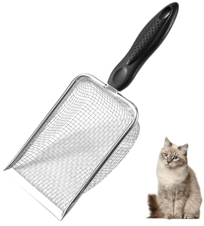 Hahhhha Cat Litter Scoop,Stainless Steel Cat Litter Cleaner Corner Shovel,Durable Kitty Litter Scoop Easy to Scoop,Ergonomic Cat Litter Shovel for All Cat Litter,Metal Garbage Shovel