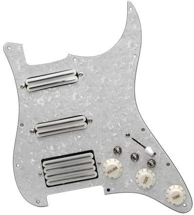 MAXCHEER SSH-Coil Splitting E-Gitarren-Schlagbrett, zwei Mini-Humbucker + ein 4-spuliger Tonabnehmer, hohe Ausgangsleistung (9K/9K/18K) geladen, vorverdrahtete Schlagplatte (Perlweiß, SSH)