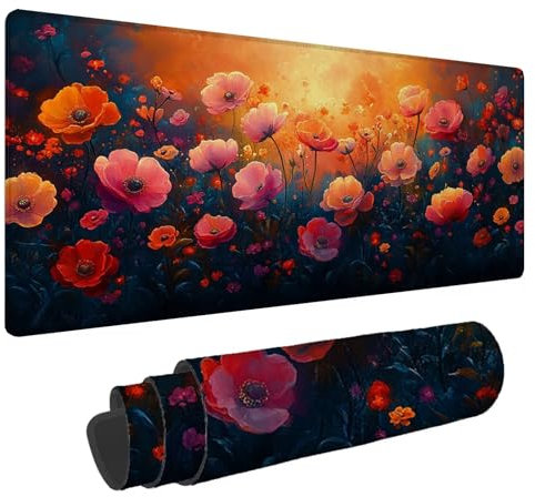 Tapis de Souris Couleur Tapis de Souris XXL Fleurs 1500x800x4mm Tapis Souris Gamer, sous Main Bureau Ordinateur Portable, Mouse Pad Bords Cousus Caoutchouc Antidérapante, pour Souris et Clavier A-276