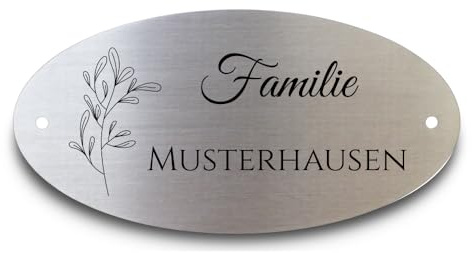 Türschild Oval Edelstahl 100mm / 150mm | Viele Motive Türschild Klingelschild Grabschild Wunschtext Personalisiert mit Gravur (Pflanze)