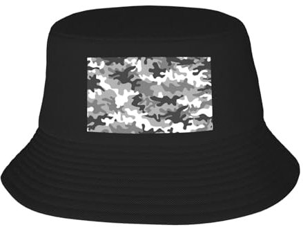 WOPQS Digital Camo Fischerhut für Erwachsene, doppellagig, niedlicher Strandhut, Sommerhut, Fischerhut, Sonnenhüte, Schwarz , Einheitsgröße