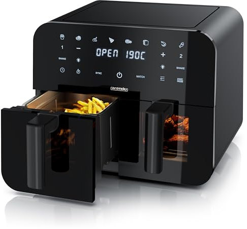 Arendo - Heißluftfritteuse Kamern - XXL Kapazität 2 Fächer – Sichtfenster Beleuchtung - Airfryer - Touchscreen - 3D Umluftsystem - Antihaftbeschichtung - Doppelkammer Dual Zone