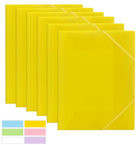 Dokumentenmappe A4, Sammelmappe 6 Stück, Postmappe A4 Schule, PP Kunststoff Ordnungsmappe Pultordner mit Gummizug, für Schule Bürobedarf (Yellow)