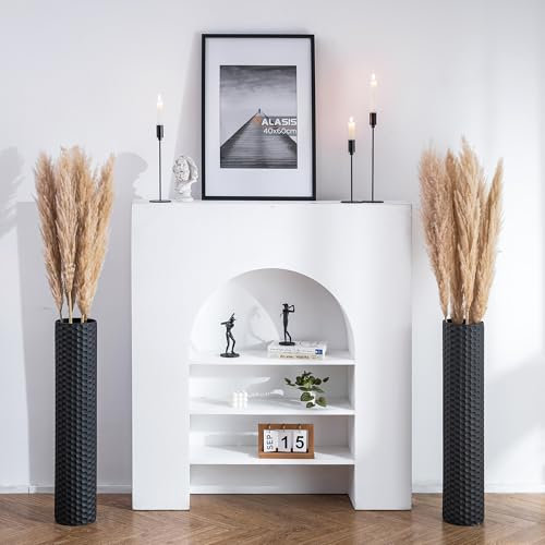 Sziqiqi Black Large Floor Vase: 70 cm Tall Vases Floor Standing for Living Room - Oversized Decorative Flower Vases Set of 2 - Metal Modern Cylinder Home Decor for Bedroom Kitchen Fireplace Corner