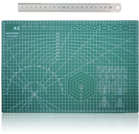 POPAPIE Cutting Mat Set A3,Self Healing Cutting Mat,Craft Cutting Board,Precision Carving Craft Hobby Set with Steel Ruler for Sewing Model Making Scrapbooking Stencil (Green)