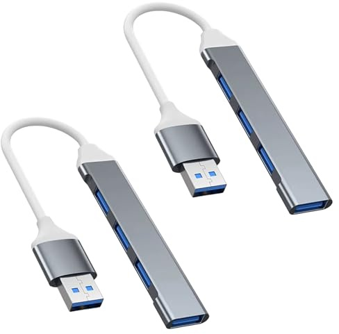 4-Port Ultra Slim USB 3.0 Hub - Data Splitter and Extension Dock Adapter for Keyboard Mouse Flash Drive Printer - Grey