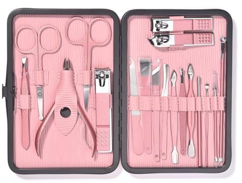 KAZIPOP 18-delad Essential ansiktsvård och nagelkit manikyrset, nagelbandssax, hudvårdsaccessoarer hållbart rostfritt stål nagelvårdskit för daglig skötsel