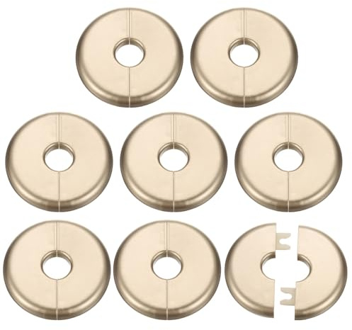 sourcing map 8pcs Wall Split Flange 17mm/0.7 Self-Adhesive Plumbing Cover Plates ABS Plastic Round Escutcheon Plate Buckle Design for Water Pipe Bathroom Kitchen Decoration, Gold Tone