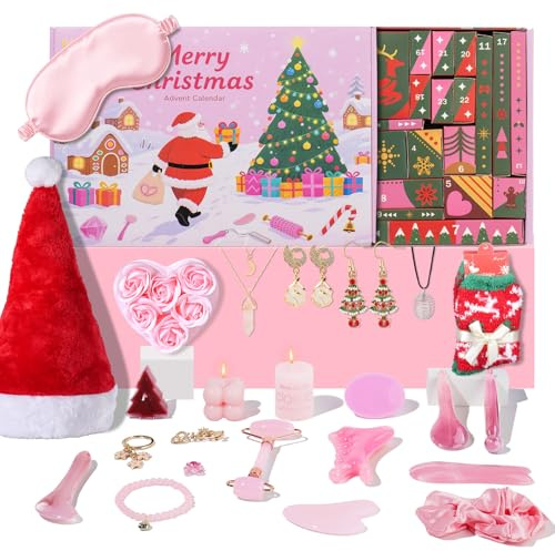 Mothers Day Gifts for Mom, Advent Skincare Calendar for Teen Girls Women 2025, Christmas Gift For Women, 24 Days Useful Beauty Blind Box Gifts, Gua Sha Facial Tools, Jade Roller Set, Spa, Jewelry