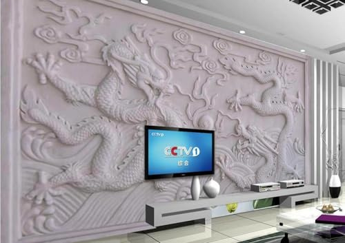 MIWEI Wallpaper Papier Peint Panoramique Dragon En Relief De Grès Papier Peint Intissé 3D Tapisserie Decoration Chambre Salon Murale -KX06998, 350x250cm