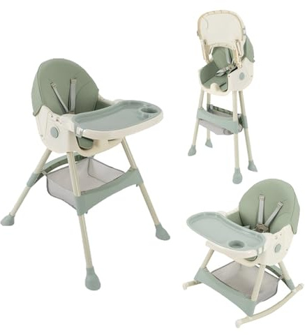 Hochstuhl Baby 5 in 1 Klappbarer Kinderhochstuhl Verstellbar Babystuhl mit babywiege + Supper Platte + Rollen Mitwachsend ab 6 Monate bis 6 Jahre (Mintgrün)