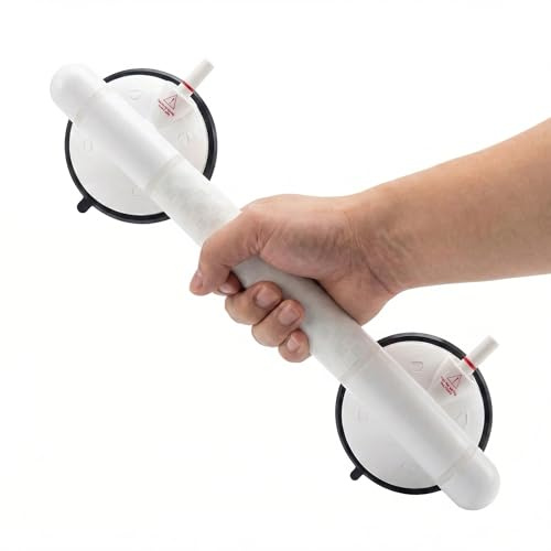 Magicbox Haltegriff mit Saugnapf für Dusche & Badewanne, 36.5 cm Duschgriff ohne Bohren mit Vakuum-Pumpe, 10 cm Saugnäpfen, rutschfestem Griff & Warnanzeige für Senioren