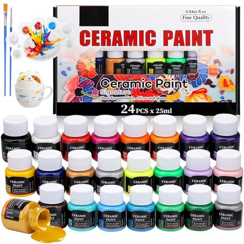 sitarcmin Porzellan Farben, 24 x 25ml Keramikfarben zum Einbrennen | Glas- und Porzellanfarbe | Farbe für Glas Tassen Keramik Bemalen | Keramik Farben Spülmaschinenfest nach dem Einbrennen