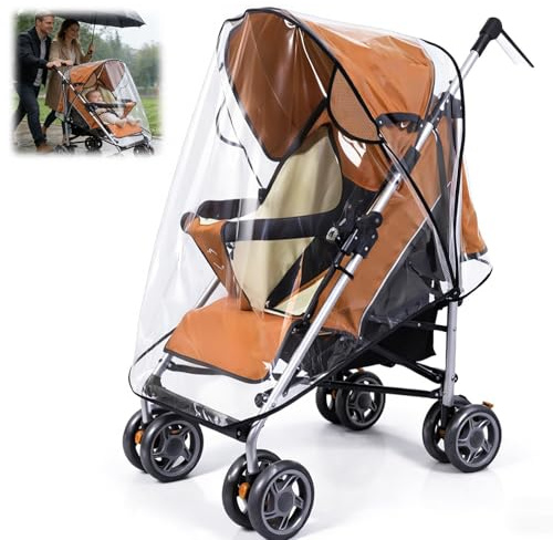 Universal Rain Cover for Pushchair Stroller, Waterproof & Breathable RainCover for Pram, Baby Buggy Large Rain Cover for Wind Rain Dust Sun Protection, Transparent Weather Shield Fits Most Pushchairs