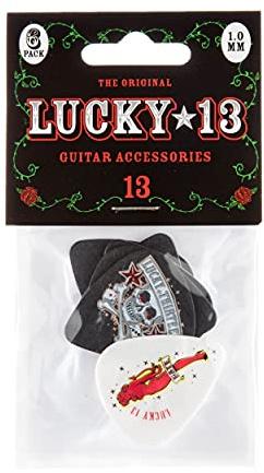 JIM DUNLOP L13BP1.0 Lucky 13 plektrum, sorterade, 1,0 mm, 6 st