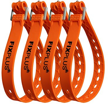 Fixplus Strap 4-pack - spännrem för säkring, fastsättning, buntning och fastspänning, tillverkad av specialplast med aluminiumspänne 46 cm x 2,4 cm (orange)