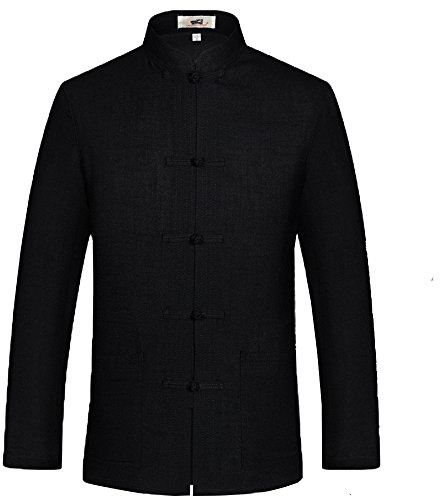 G-LIKE Men's Long Sleeve Tang Suit Kungfu Chinese Style Shirt (Black, L)