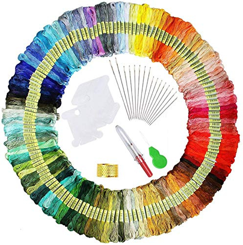 150 Skeins Embroidery Thread, elloLife Random Colors Cotton Embroidery Floss Friend Bracelets Making Kits with 12 Pieces Bobbins Organizer for Beginners Adults for Knitting Cross Stitch Project