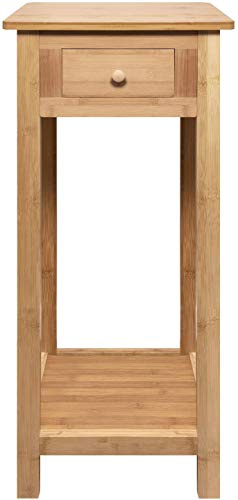 Hygrad Bamboo Tall Side Bedroom Living Room Nightstand with Drawer and Lower Shelf - Slim Bedside Table for Telephone, Hallway or Narrow Spaces