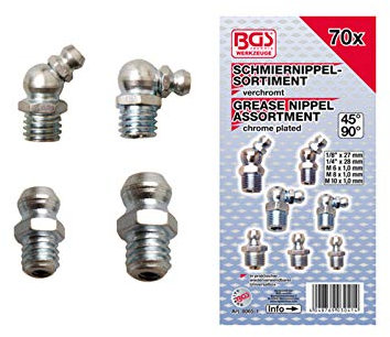 ASSORTIMENTO 70 PZ TESTINE INNESTO INGRASSATORI CROMATI DIRITTI ANGOLARI AUTO [ferramenta.pro]