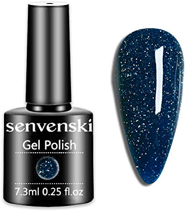 Senvenski Diamond Gel Nail Polish- UV/LED Soak Off Nail Art Set with Blue Glitter Ultramarine Blue Reflective Crystal Galaxy Shining Color | Manicure Gift for Women Salon Home Use (CS1-003)
