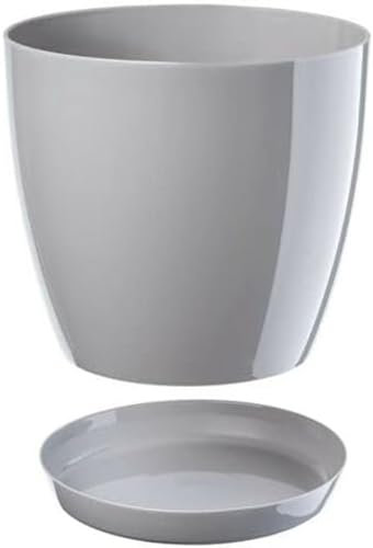 B2C Plant Pot Flower 20 Colours 9 sizes Gloss Plastic Plant Pots Planter Saucer Tray Deco (14 cm/ 5.5 inch, Grey)