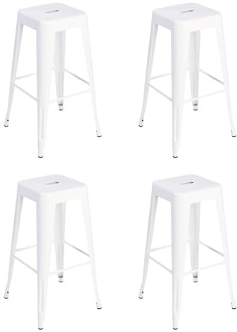Solycarpa Taburete Alto Tolix Metálico Apilable y Resistente. Asiento de Metal Premium para Eventos, Catering y Bares para Barra y Mesa Alta. Diseño Moderno y Ligero (Blanco, Gris Negro) (4, Blanco)